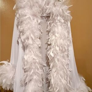 Elegant White Feathered Women's Coat